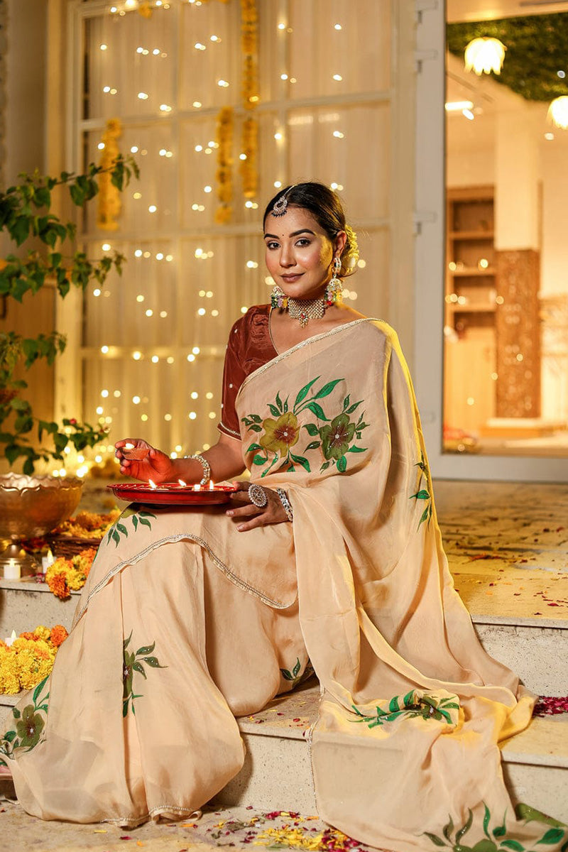 Desiring 1 Minute Ready To Wear Beige Georgette Saree