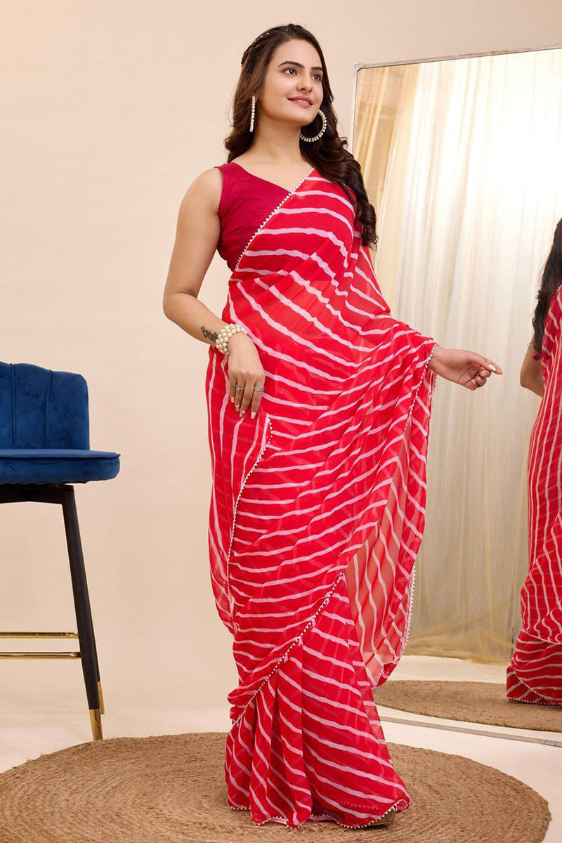 Assemblage 1 Minute Ready To Wear Red Georgette Digital Printed Saree