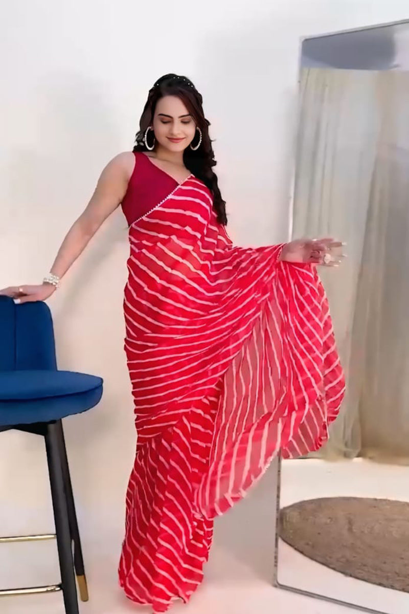 Assemblage 1 Minute Ready To Wear Red Georgette Digital Printed Saree