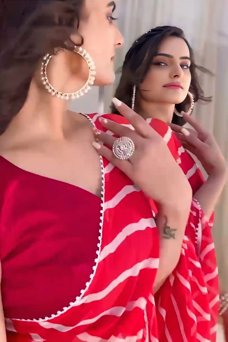 Assemblage 1 Minute Ready To Wear Red Georgette Digital Printed Saree