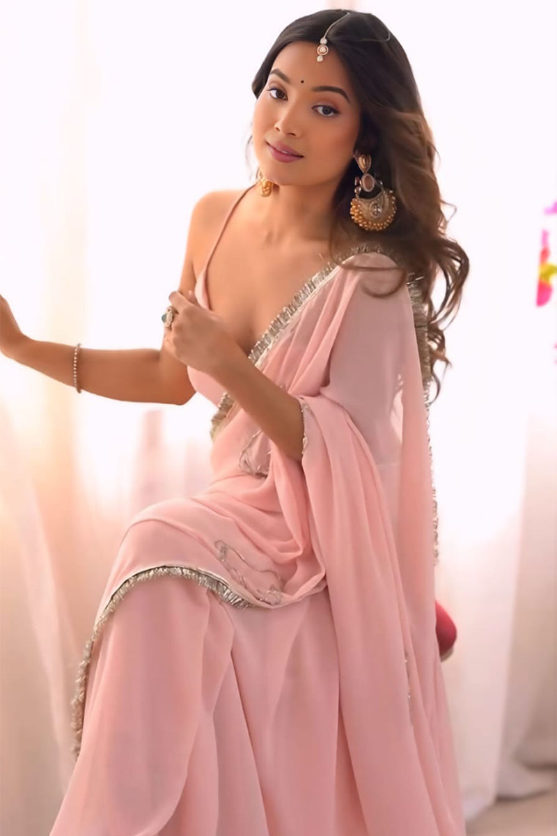 Stunner 1 Minute Ready To Wear Pink Georgette Saree