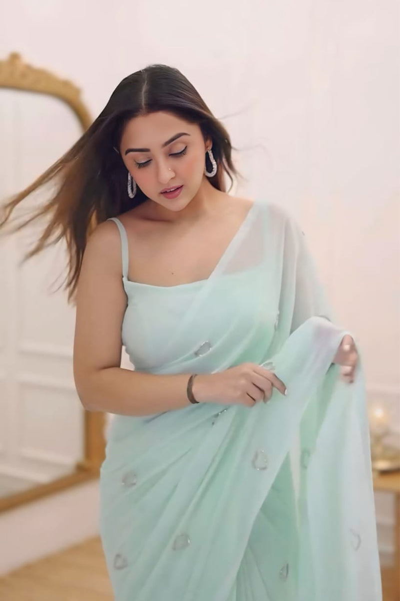 Super extravagant 1 Minute Ready To Wear Sky Blue Georgette Saree