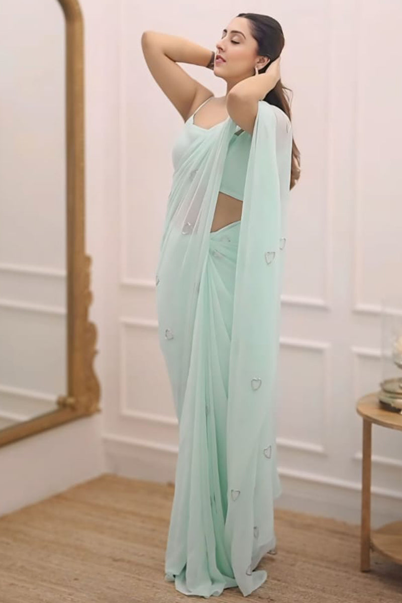 Super extravagant 1 Minute Ready To Wear Sky Blue Georgette Saree