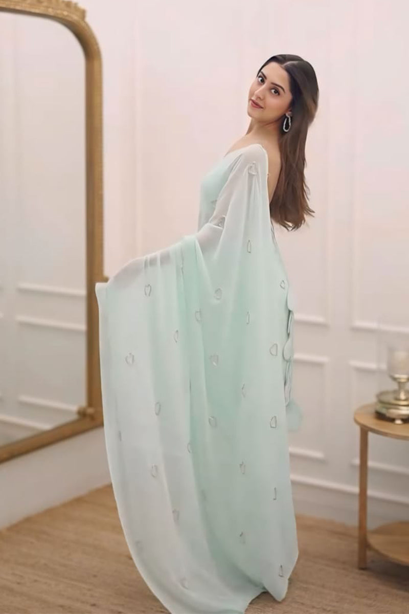 Super extravagant 1 Minute Ready To Wear Sky Blue Georgette Saree