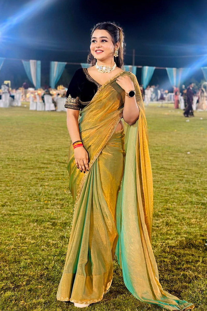Entrancing Green Fancy Silk Saree With Stitched Blouse Piece