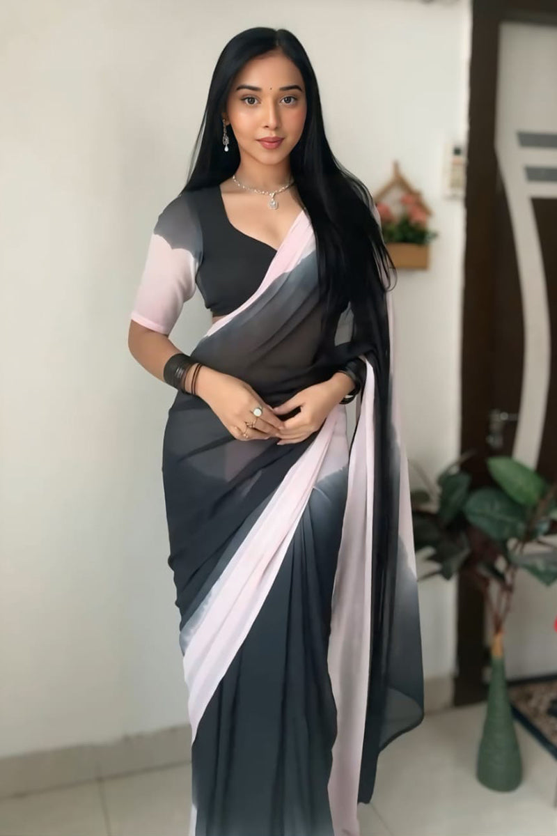 Desuetude 1 Minute Ready To Wear Black And Pink Georgette Saree