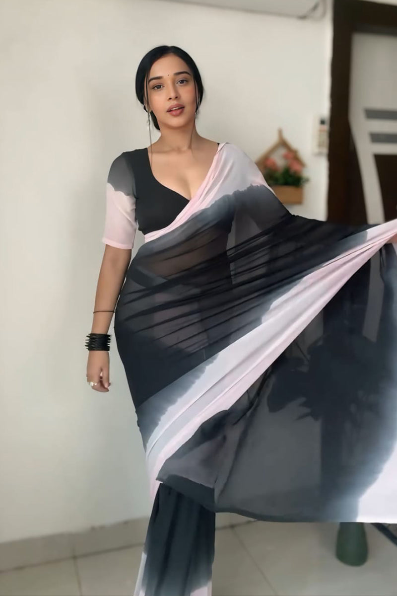 Desuetude 1 Minute Ready To Wear Black And Pink Georgette Saree