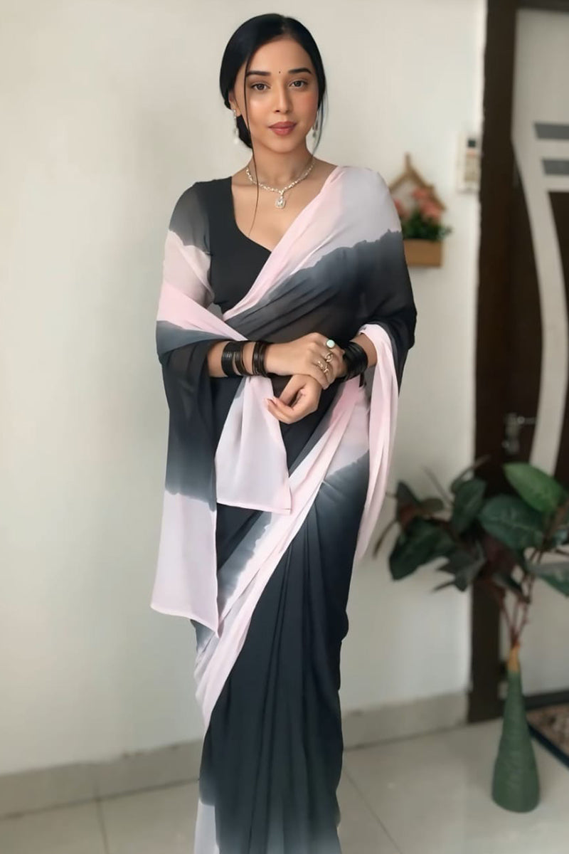 Desuetude 1 Minute Ready To Wear Black And Pink Georgette Saree