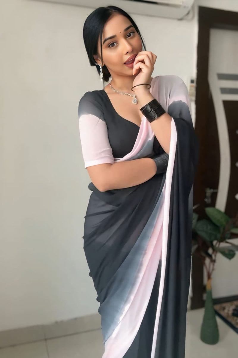 Desuetude 1 Minute Ready To Wear Black And Pink Georgette Saree