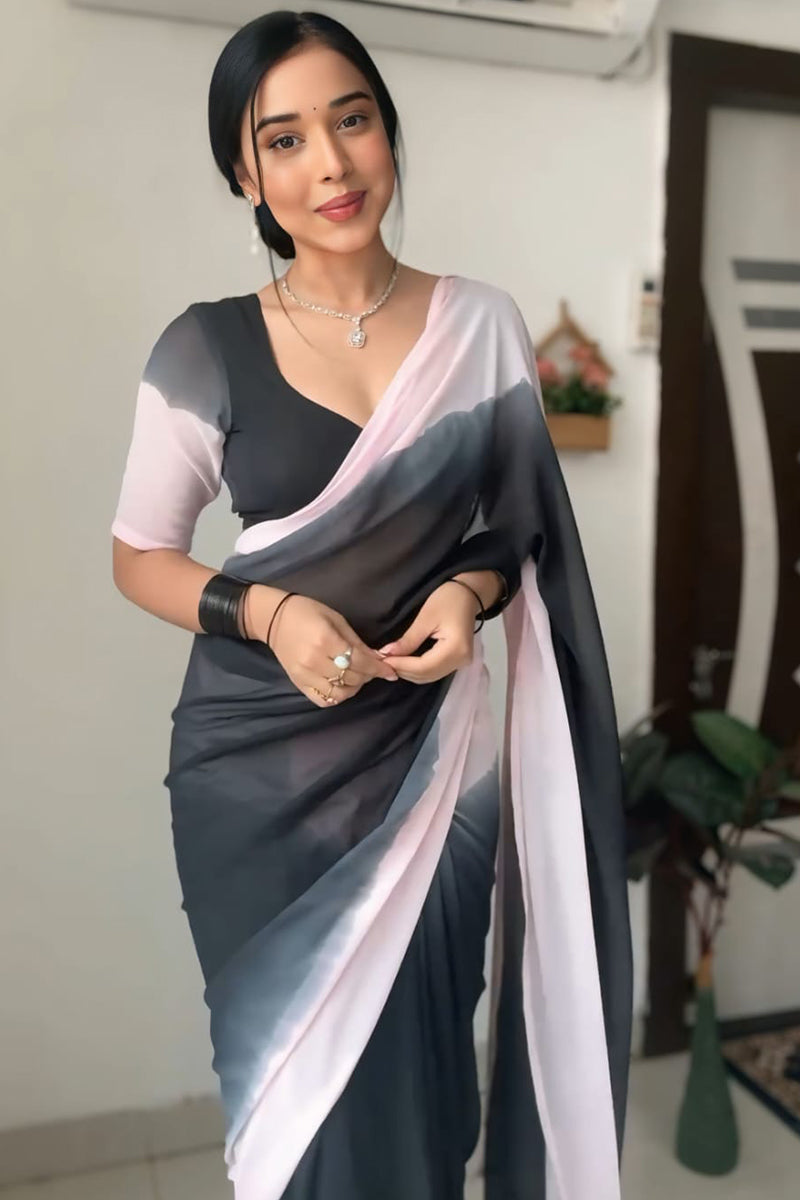Desuetude 1 Minute Ready To Wear Black And Pink Georgette Saree