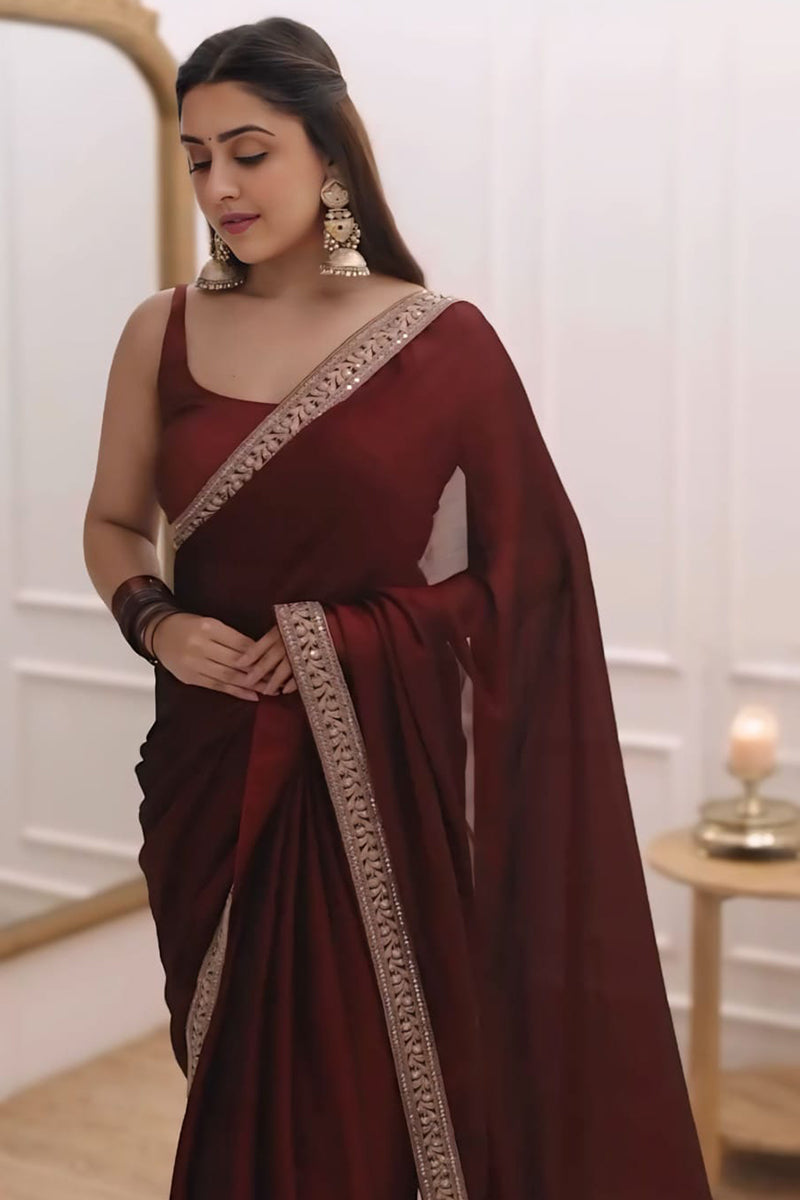 Passionate 1 Minute Ready To Wear Maroon Rangoli Silk Saree