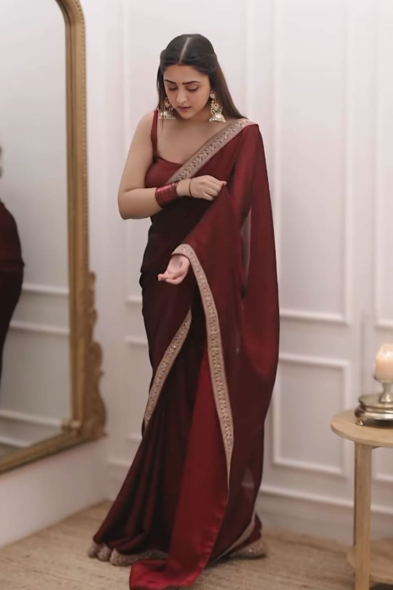 Passionate 1 Minute Ready To Wear Maroon Rangoli Silk Saree