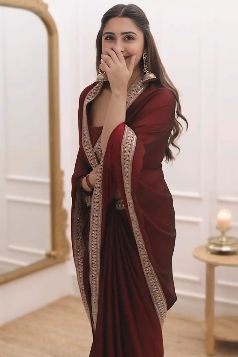 Passionate 1 Minute Ready To Wear Maroon Rangoli Silk Saree
