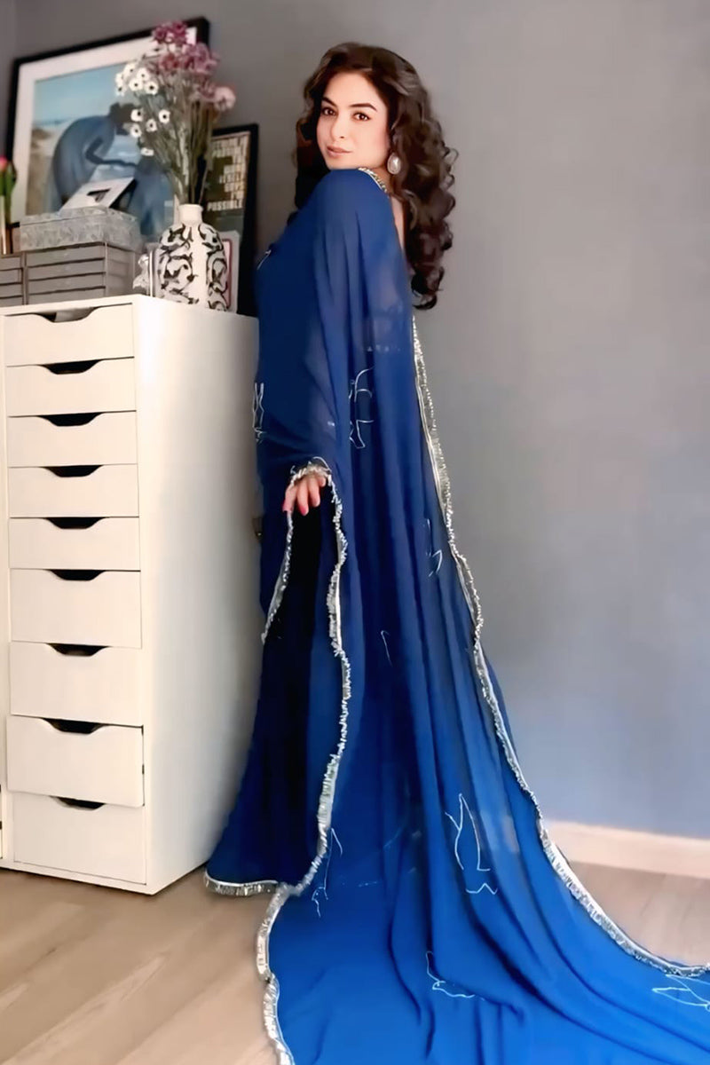 Uplifting 1 Minute Ready To Wear Royal Blue Georgette Saree