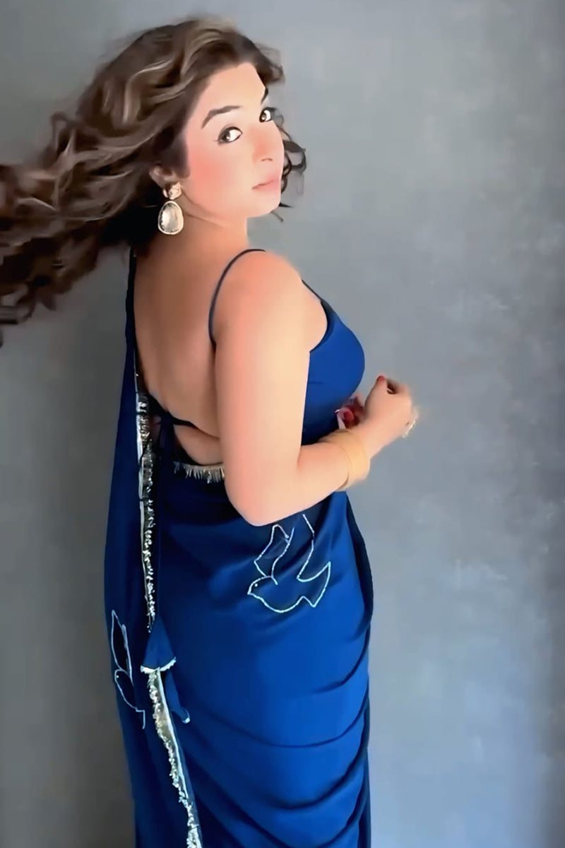 Uplifting 1 Minute Ready To Wear Royal Blue Georgette Saree