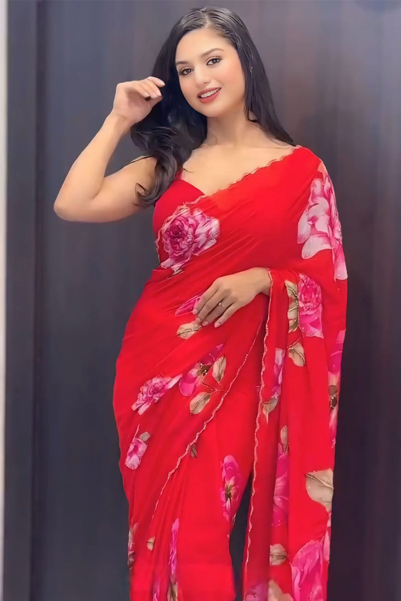 Dalliance 1 Minute Ready To Wear Red Georgette Saree