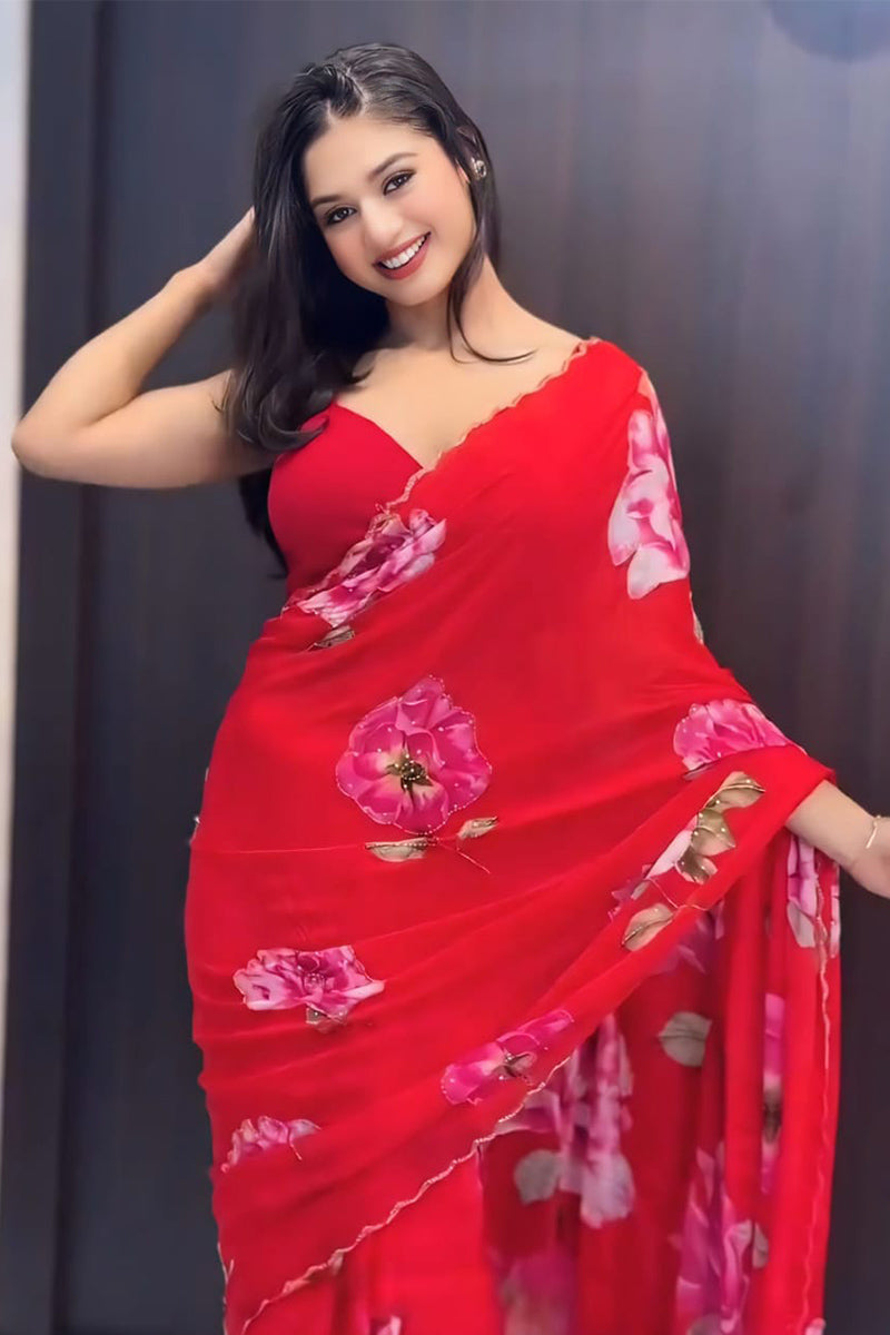 Dalliance 1 Minute Ready To Wear Red Georgette Saree