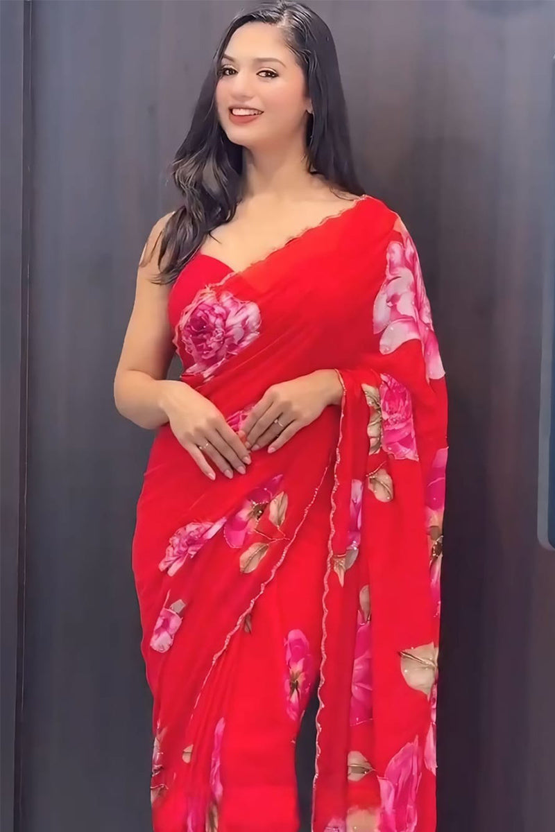 Dalliance 1 Minute Ready To Wear Red Georgette Saree