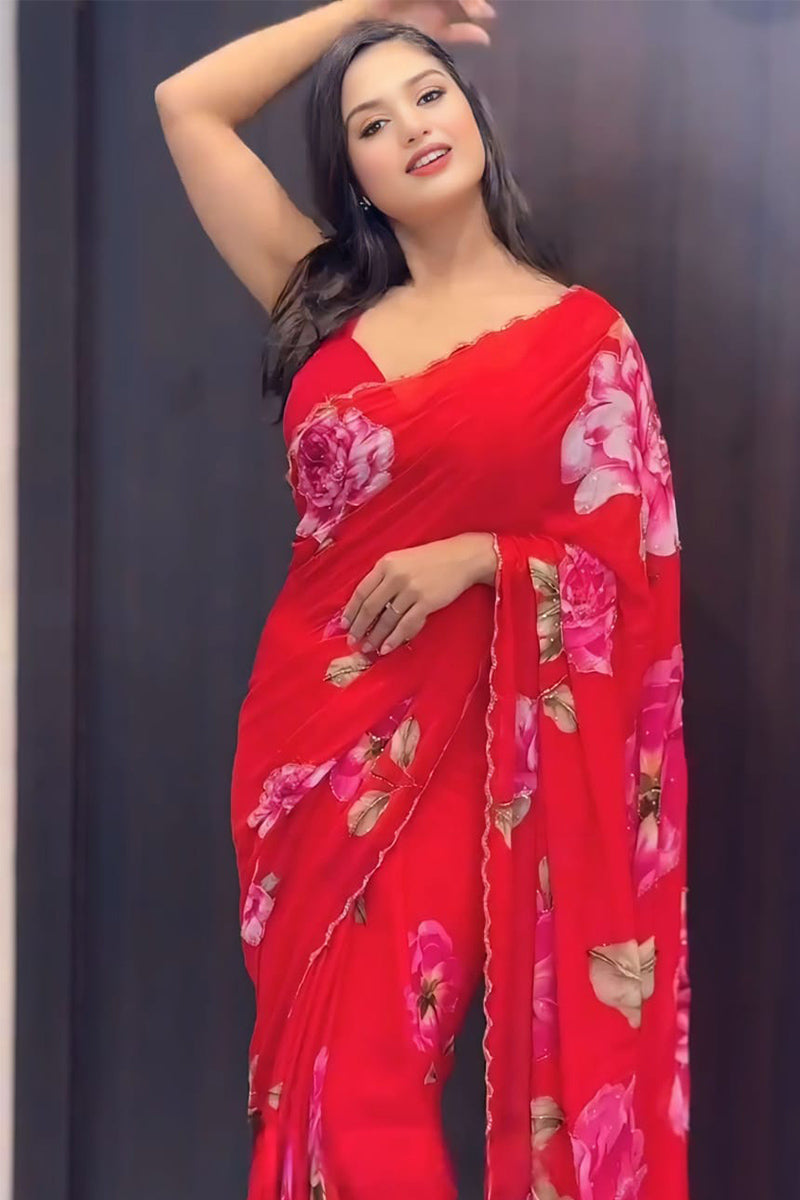 Dalliance 1 Minute Ready To Wear Red Georgette Saree