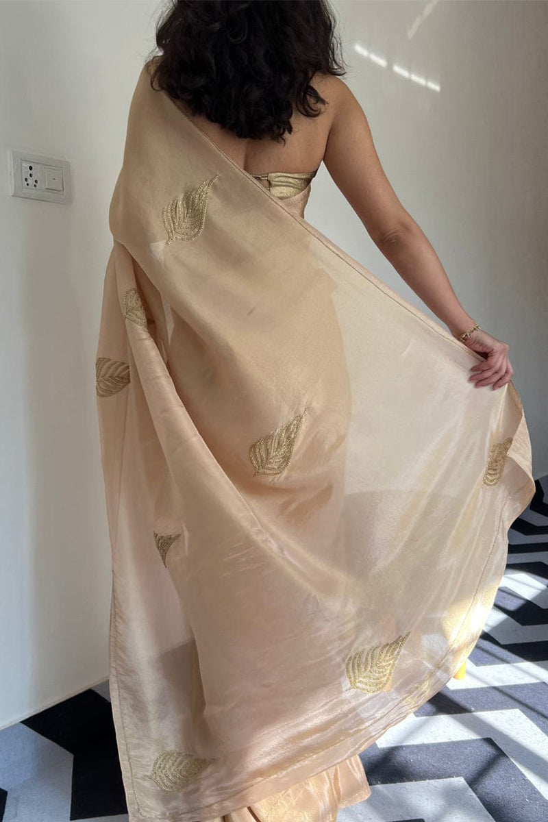 Magnetic Peach 1 Minute Ready To Wear Malai Satin Silk Saree