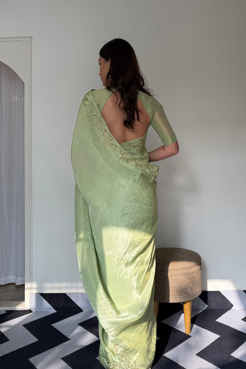 Palimpsest Parrot 1 Minute Ready To Wear Malai Satin Silk Saree