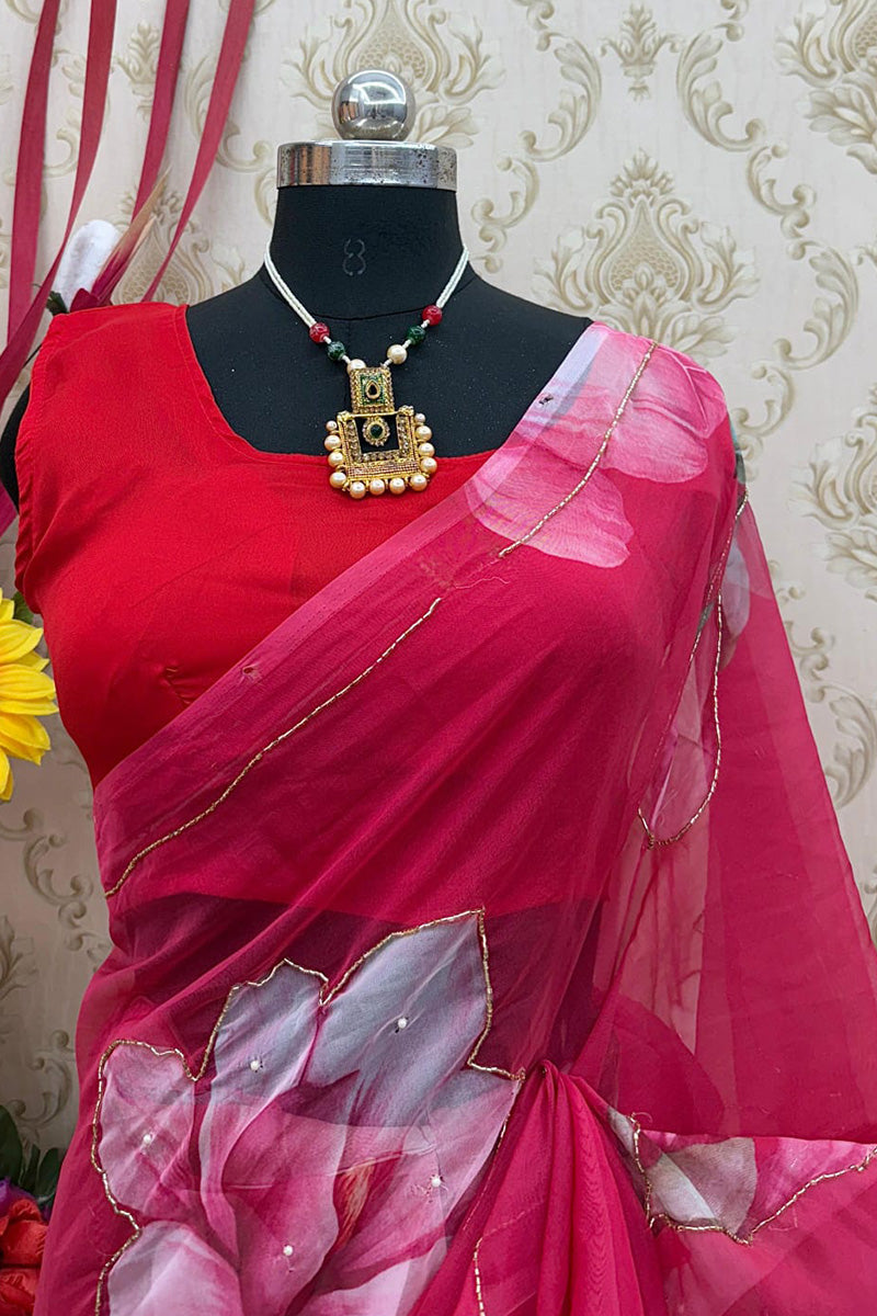 Dazzling 1 Minute Ready To Wear Pink Organza Saree