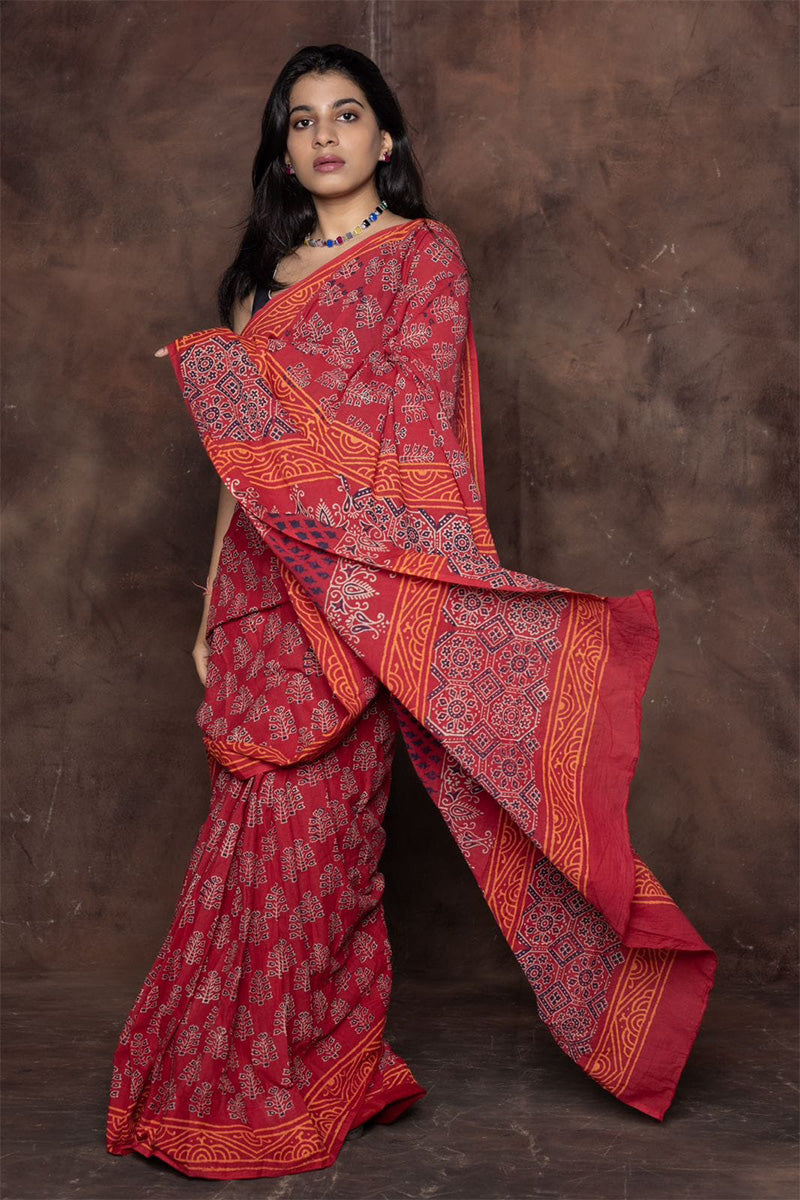 Panoply Maroon 1 Minute Ready To Wear Mul Cotton Digital Printed Saree With Pocket
