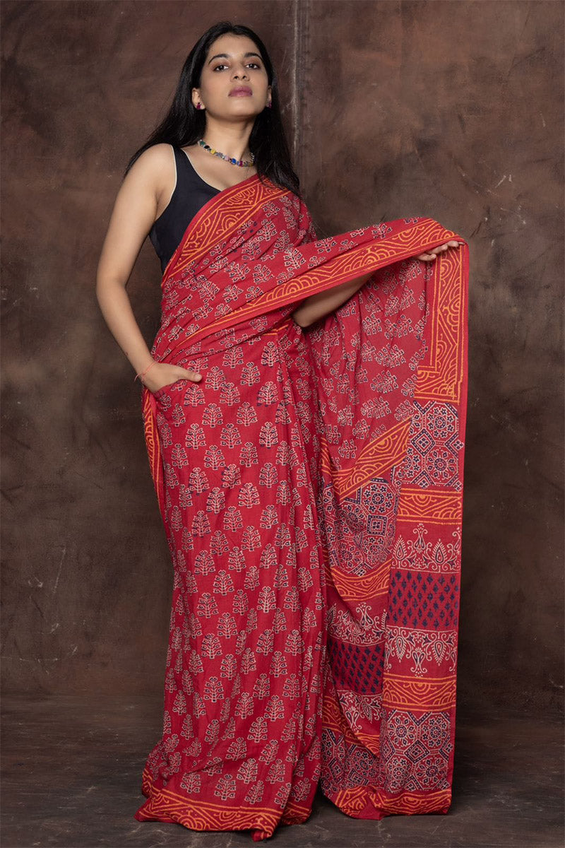 Panoply Maroon 1 Minute Ready To Wear Mul Cotton Digital Printed Saree With Pocket