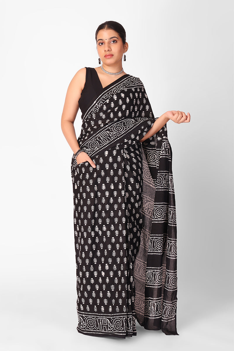 Ratatouille Black 1 Minute Ready To Wear Mul Cotton Digital Printed Saree With Pocket