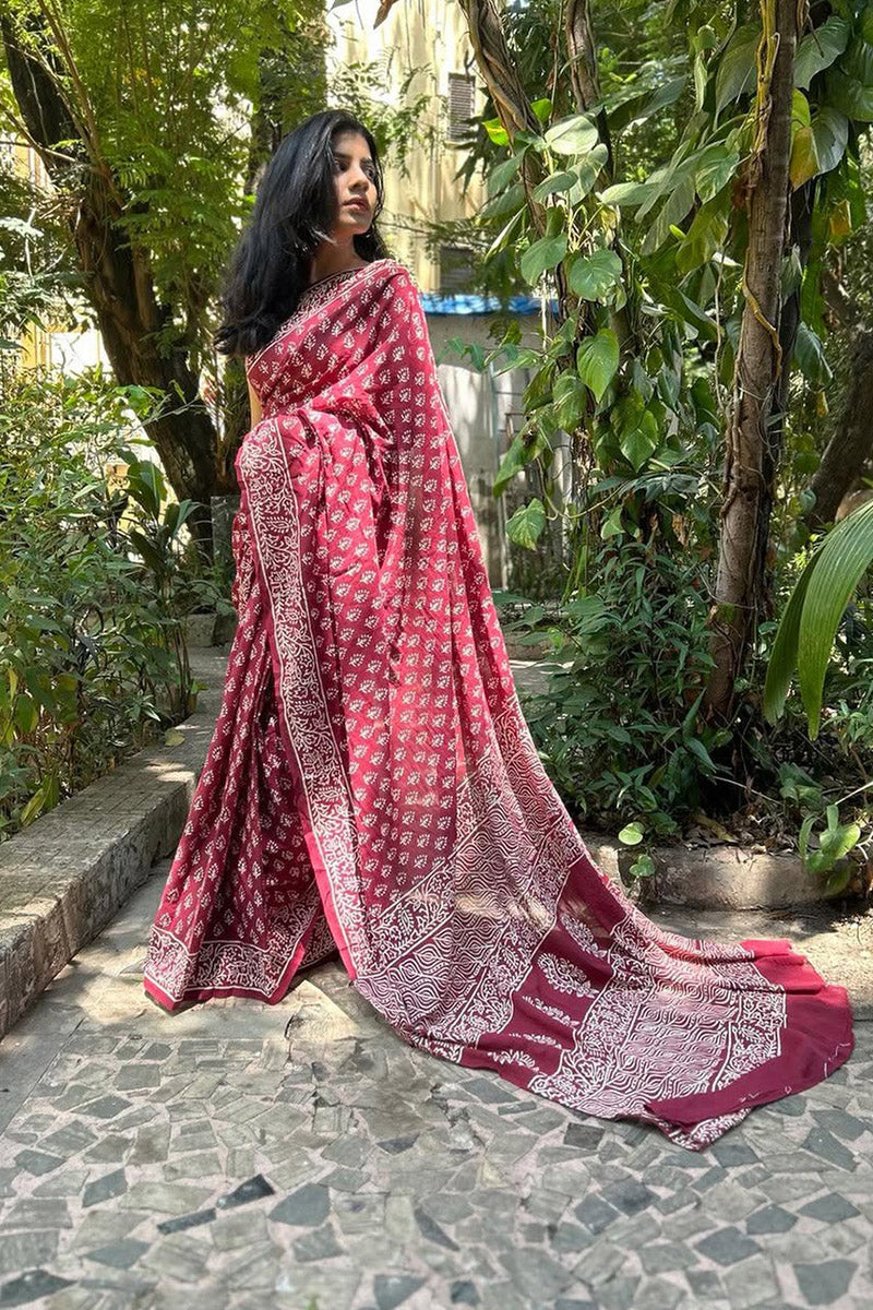 Charming Maroon 1 Minute Ready To Wear Mul Cotton Digital Printed Saree With Pocket