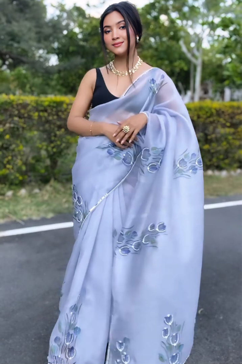 Ravishing Lavender 1 Minute Ready To Wear Organza Saree