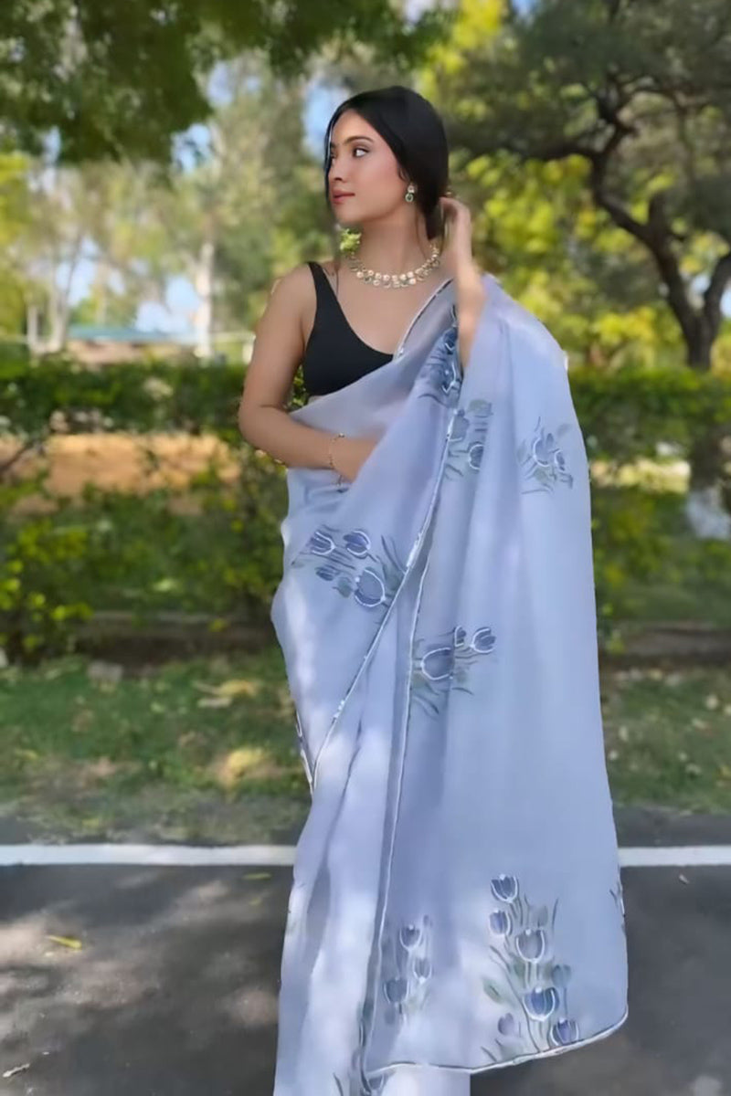 Ravishing Lavender 1 Minute Ready To Wear Organza Saree