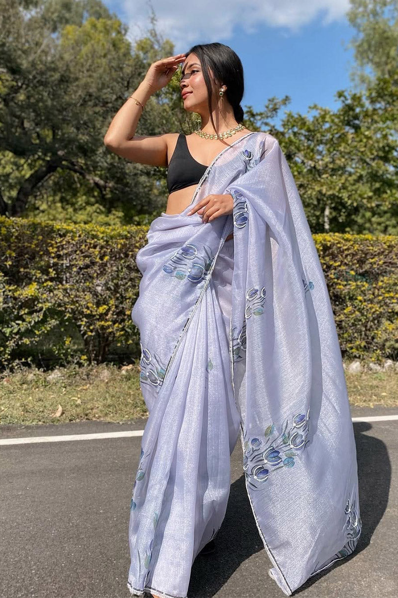 Ravishing Lavender 1 Minute Ready To Wear Organza Saree