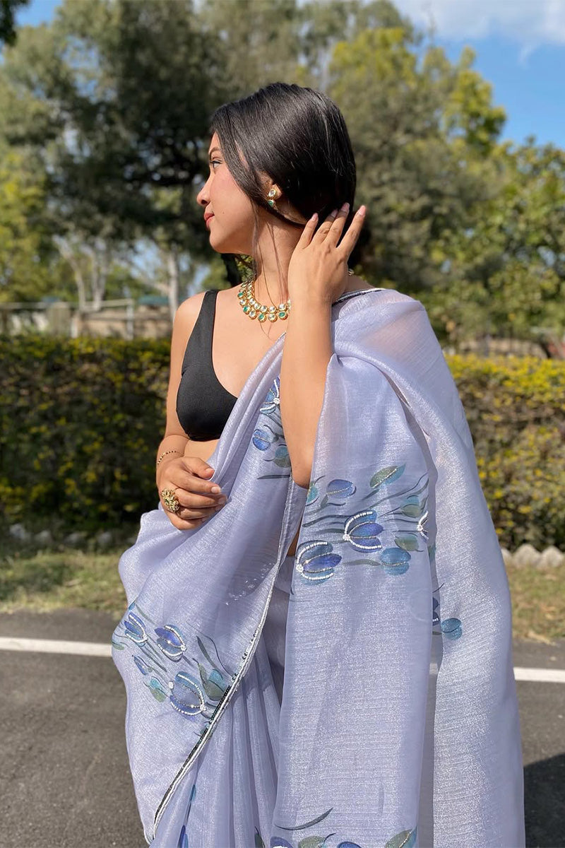 Ravishing Lavender 1 Minute Ready To Wear Organza Saree