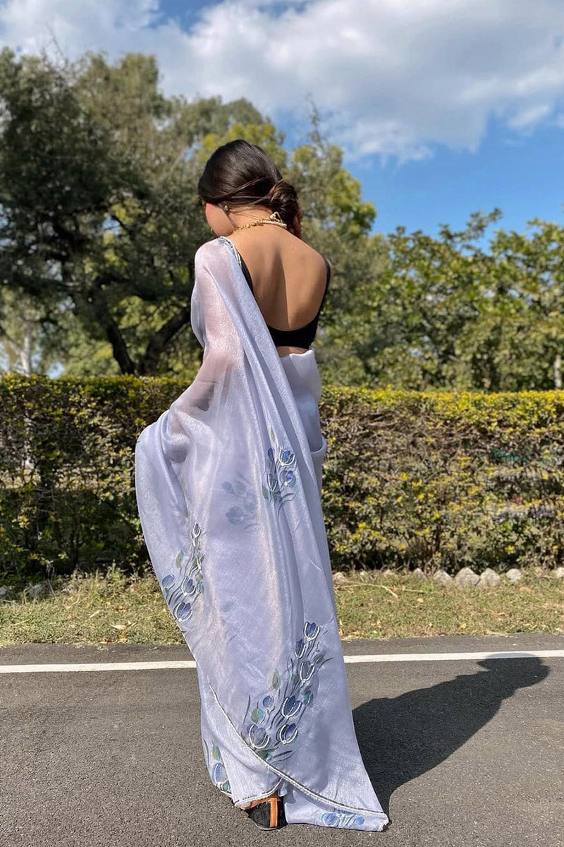 Ravishing Lavender 1 Minute Ready To Wear Organza Saree