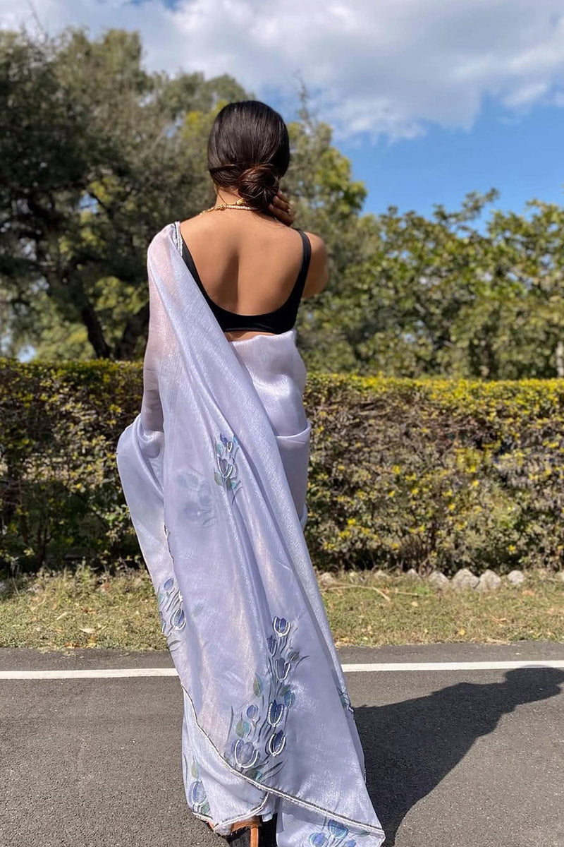 Ravishing Lavender 1 Minute Ready To Wear Organza Saree