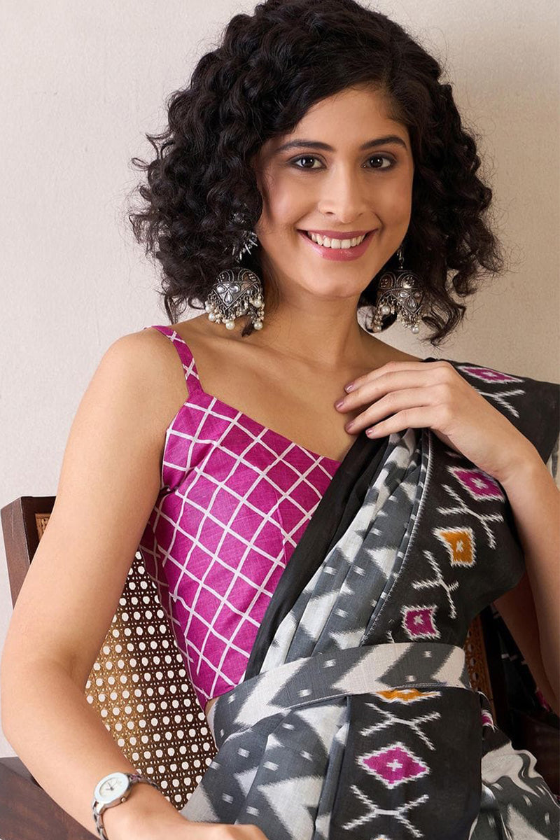 Efflorescence Black 1 Minute Ready To Wear Mul Cotton Digital Printed Saree With Pocket