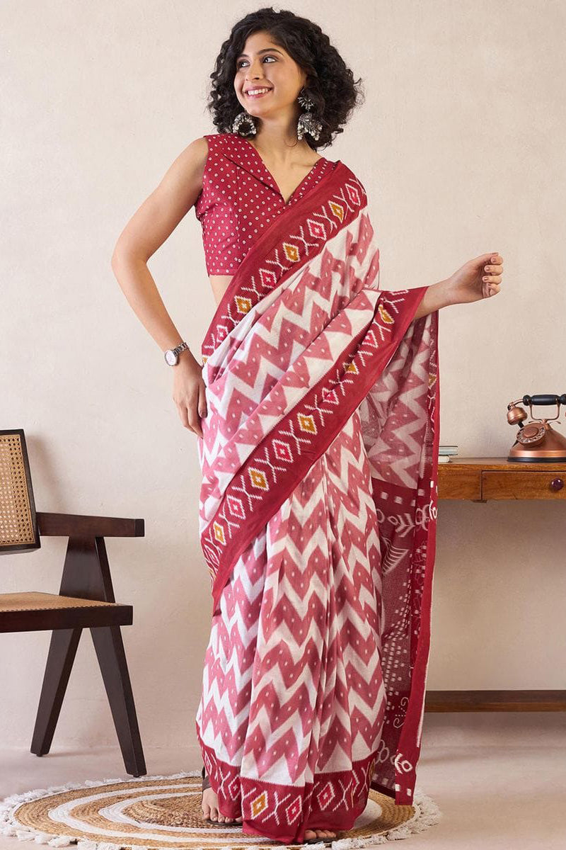 Felicitous Pink 1 Minute Ready To Wear Mul Cotton Digital Printed Saree With Pocket
