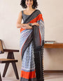 Efflorescence Black And Orange 1 Minute Ready To Wear Mul Cotton Digital Printed Saree With Pocket