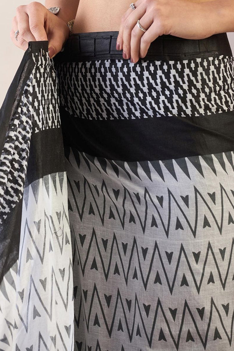 Impressive Black 1 Minute Ready To Wear Mul Cotton Digital Printed Saree With Pocket