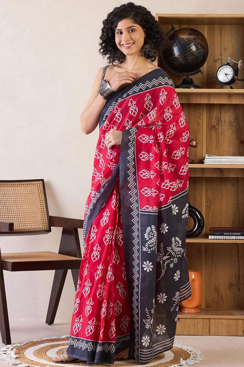 Phenomenal Pink 1 Minute Ready To Wear Mul Cotton Digital Printed Saree With Pocket