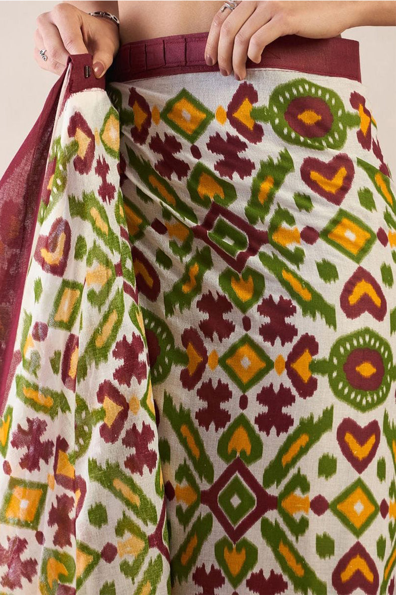 Tremendous Brown 1 Minute Ready To Wear Mul Cotton Digital Printed Saree With Pocket