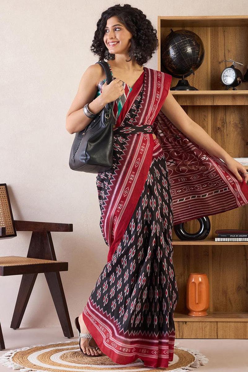 Classic Blue 1 Minute Ready To Wear Mul Cotton Digital Printed Saree With Pocket