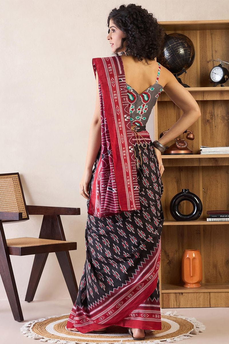 Classic Blue 1 Minute Ready To Wear Mul Cotton Digital Printed Saree With Pocket