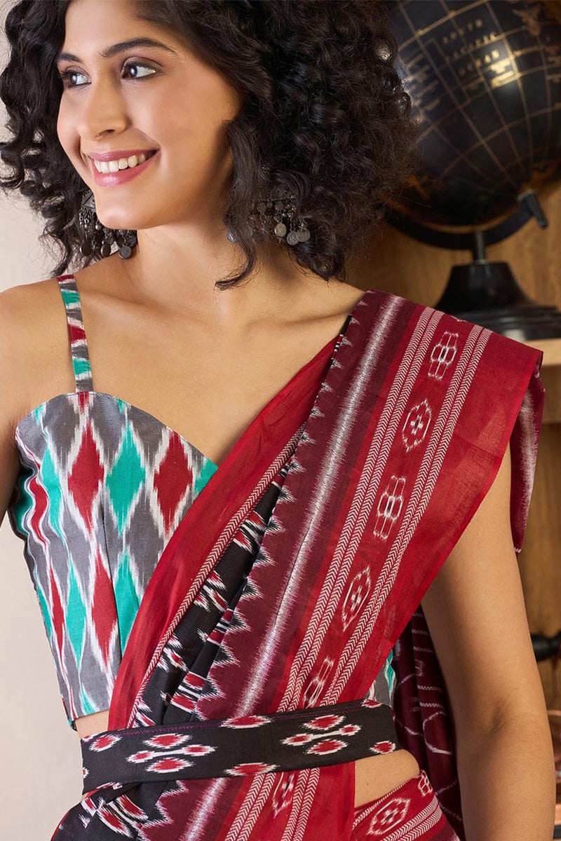 Classic Blue 1 Minute Ready To Wear Mul Cotton Digital Printed Saree With Pocket