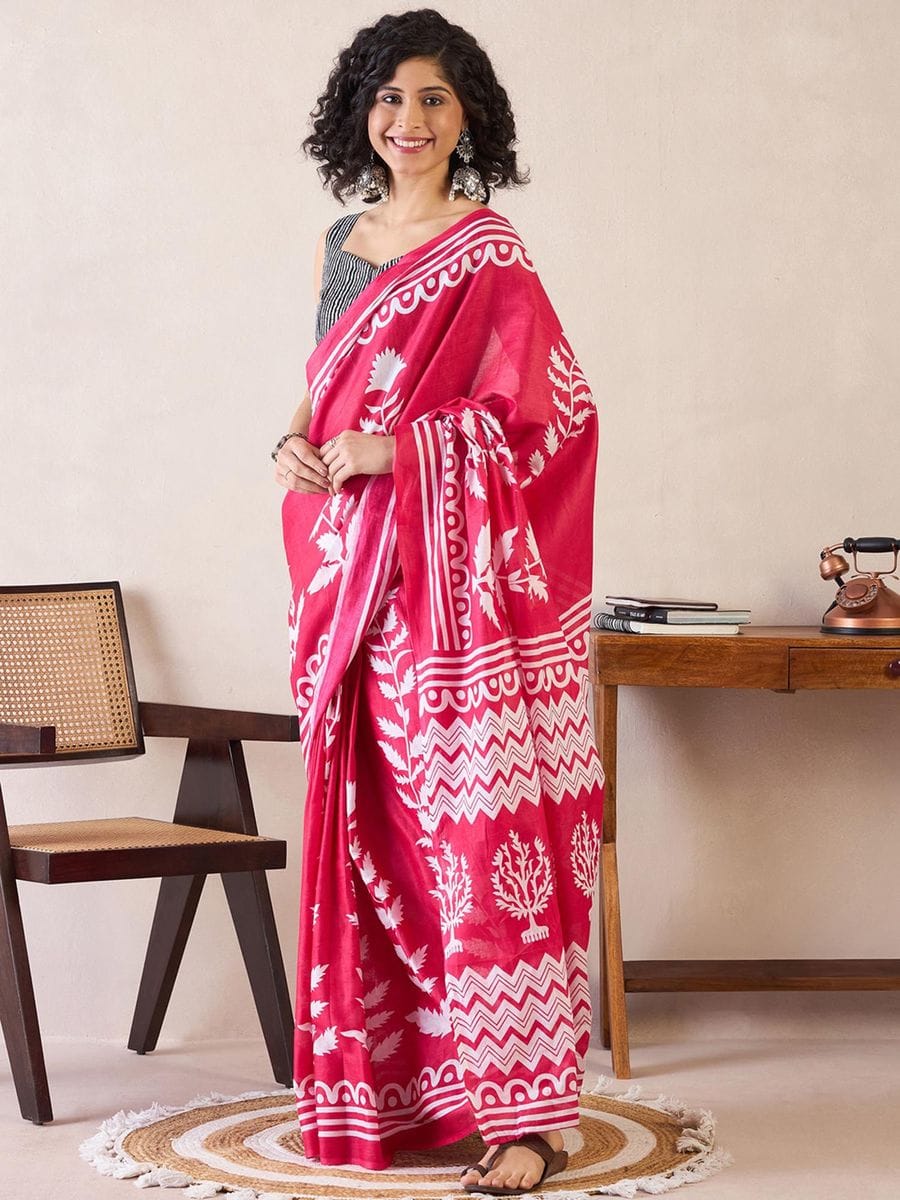 Demanding Pink 1 Minute Ready To Wear Mul Cotton Digital Printed Saree With Pocket