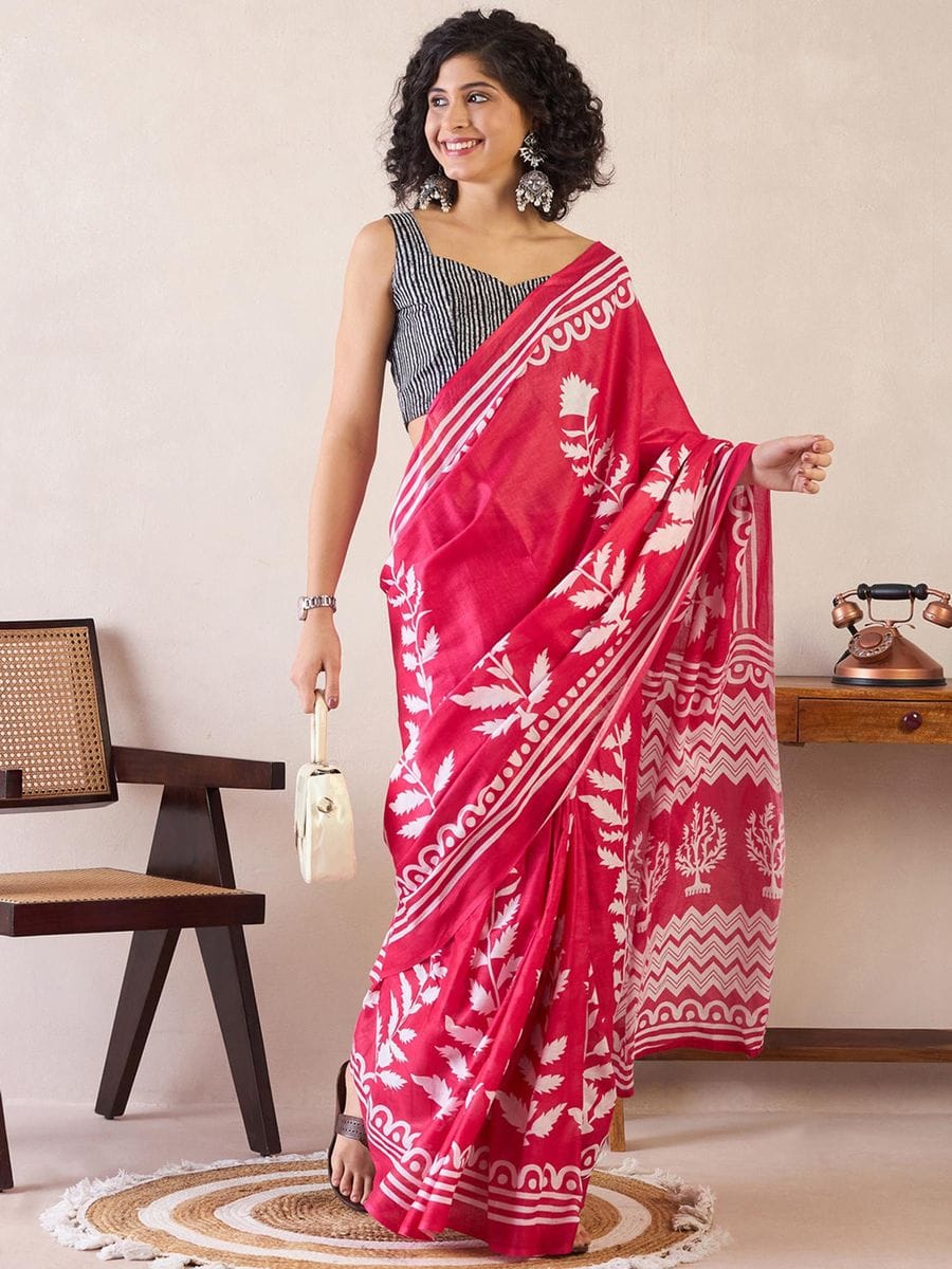 Demanding Pink 1 Minute Ready To Wear Mul Cotton Digital Printed Saree With Pocket