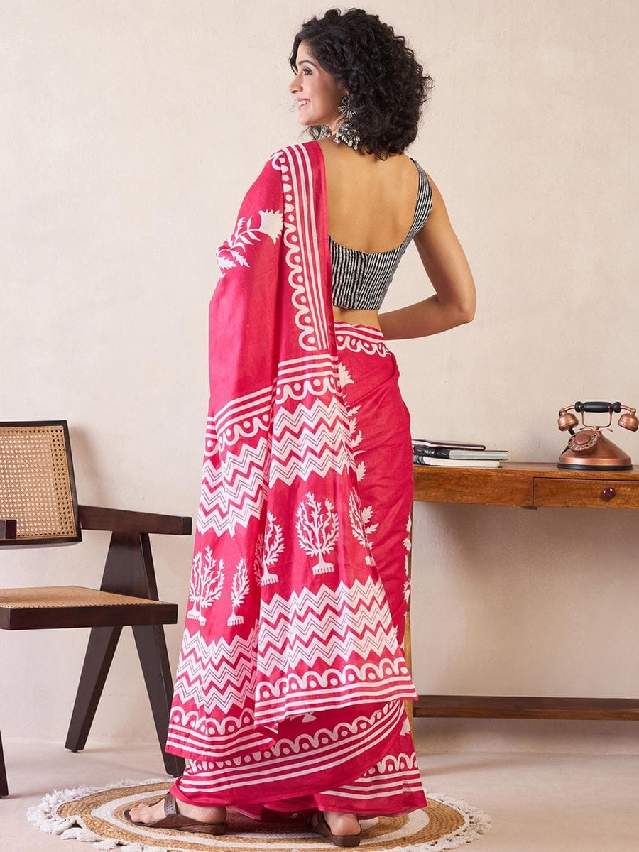 Demanding Pink 1 Minute Ready To Wear Mul Cotton Digital Printed Saree With Pocket