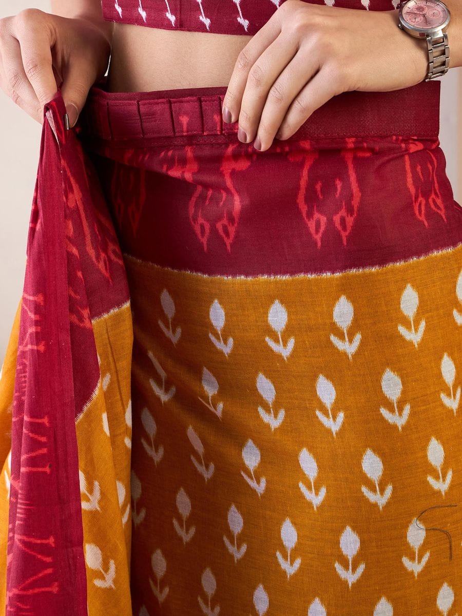 Jazzy Mustered 1 Minute Ready To Wear Mul Cotton Digital Printed Saree With Pocket