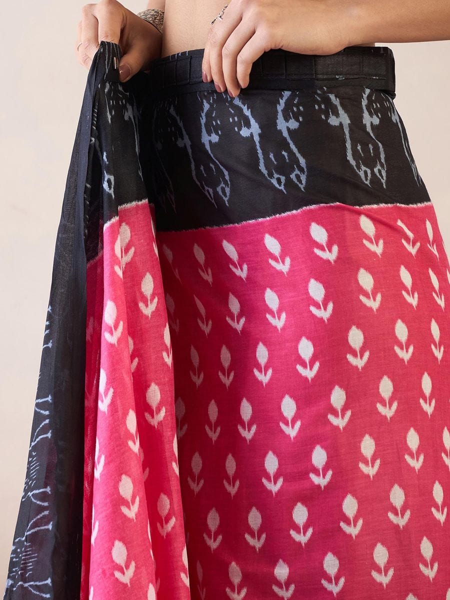 Improbable Pink 1 Minute Ready To Wear Mul Cotton Digital Printed Saree With Pocket
